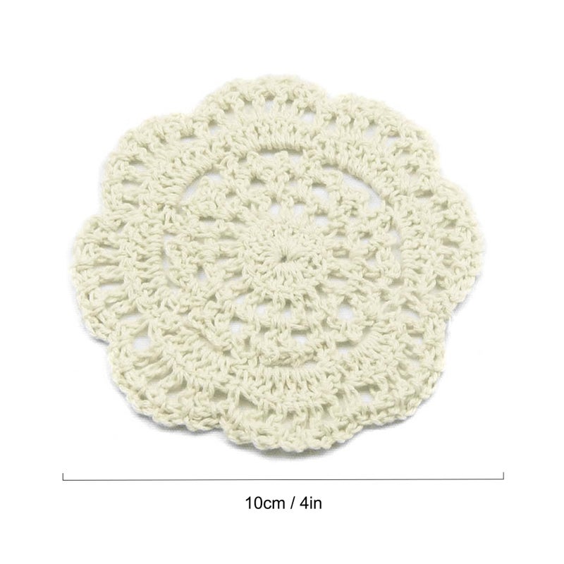 kilofly Small Crochet Cotton Lace Coasters Doilies Pack Set, 4pc, Beige, Round, 4 inch - Image 2